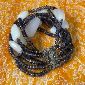 Sterling silver ionite and chalcedony bracelet